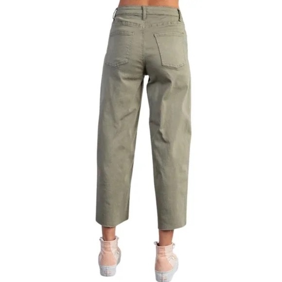 New Easel Button Fly Twill Wide Bottom Pants Small Green High Waisted Wide Leg - Picture 3 of 3
